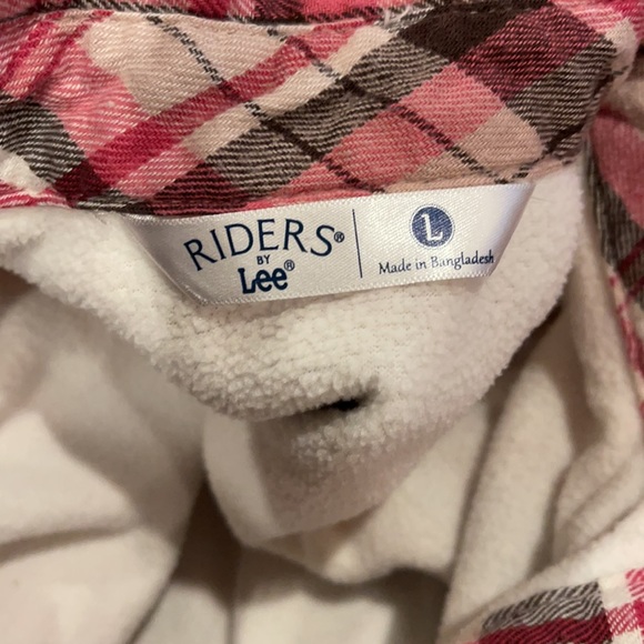 Lee Riders Plaid Flannel Fleece Lined Pink Brown Shacket Shirt Jacket Button-L - Picture 6 of 8